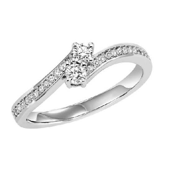 14K Diamond Two Stones Ring  1 ctw