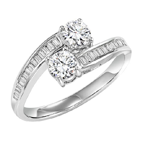 14K Diamond Two Stones Ring  1 ctw