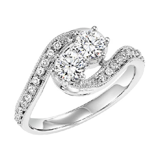 14K Diamond Two Stones Ring  1 ctw