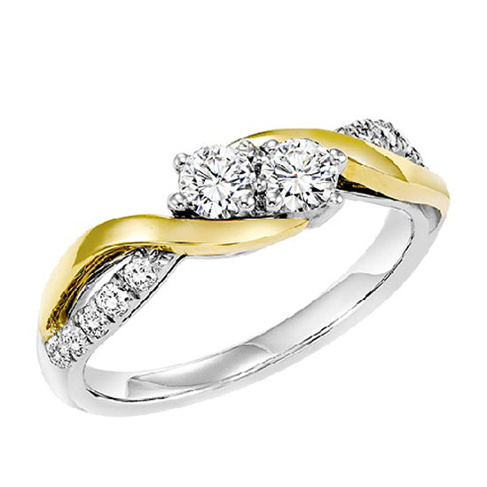 14K Diamond Two Stones Ring  1/2 ctw