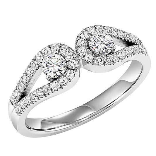 14K Diamond Two Stones Ring  1/2 ctw