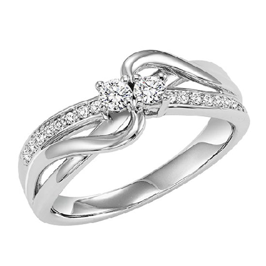 14K Diamond Two Stones Ring  1/4 ctw