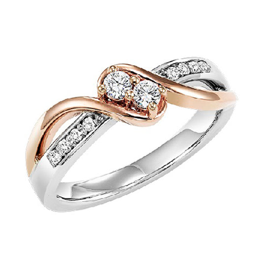 14K Diamond Two Stones Ring  1/5 ctw