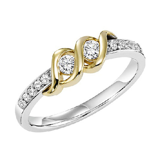 14K Diamond Two Stones Ring  1/4 ctw