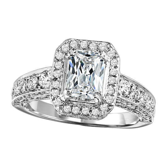 14K Diamond 1 1/4 ctw Engagement With 1 ct Em Cut Center Diamond