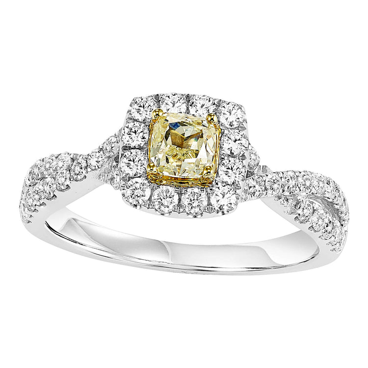 14K Diamond 1 ctw Engagement Ring with Yellow Center Diamond