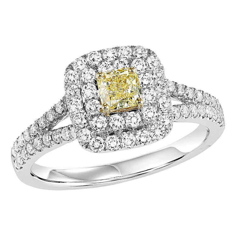 14K Diamond 1 ctw Engagement Ring with Yellow Center Diamond