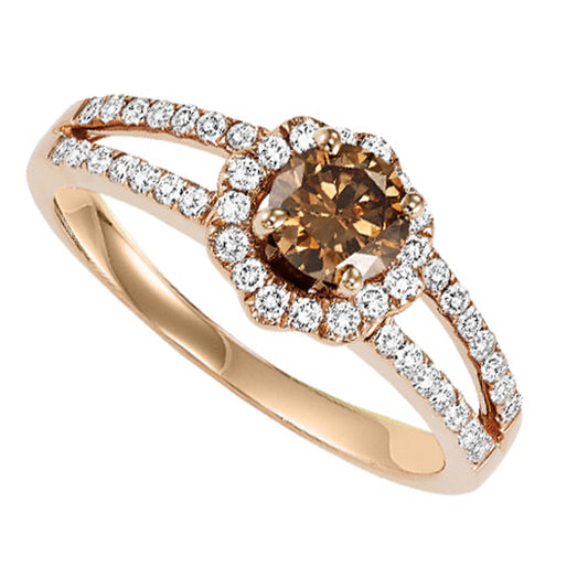 14K Ring 3/4 ctw (Brown Center Diamond)