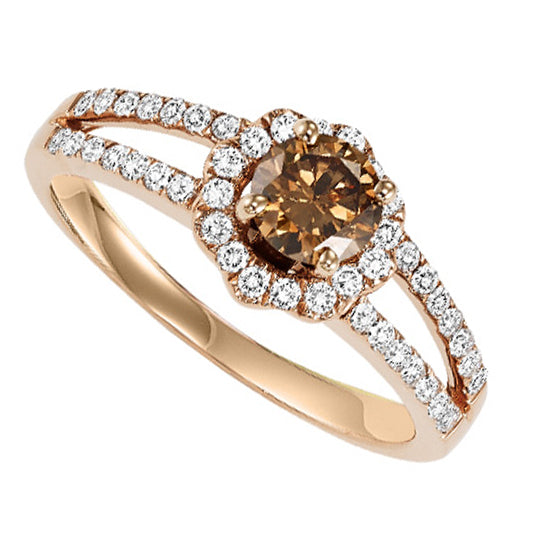 14K Ring 3/4 ctw (Brown Center Diamond)