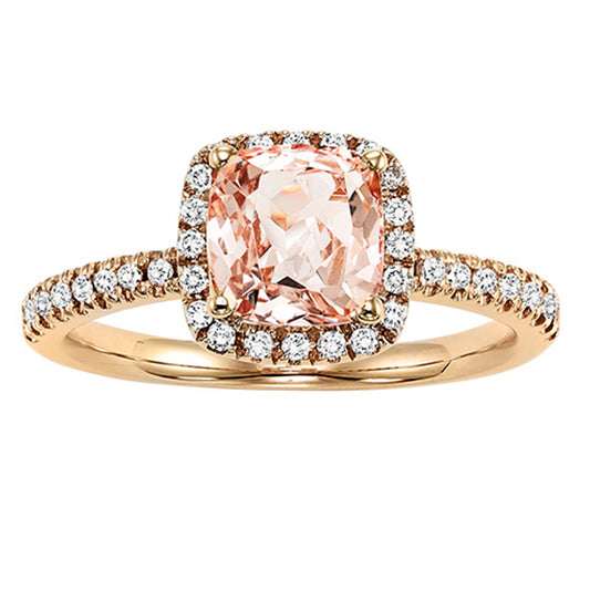 14K Diamond Morganite & Diamond Engagement Ring