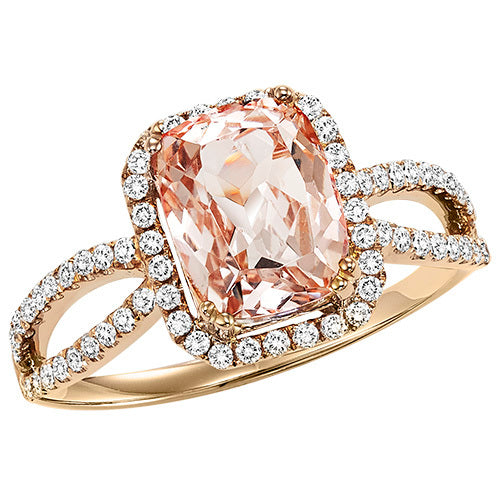 14K Diamond Morganite & Diamond Engagement Ring