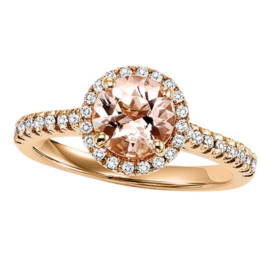 14K Diamond Morganite & Diamond Engagement Ring